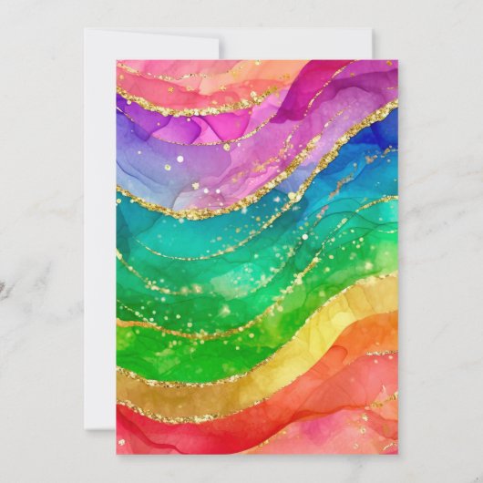 Rainbow Alcohol Ink Gold Glitter Wedding 招待状 (裏面)