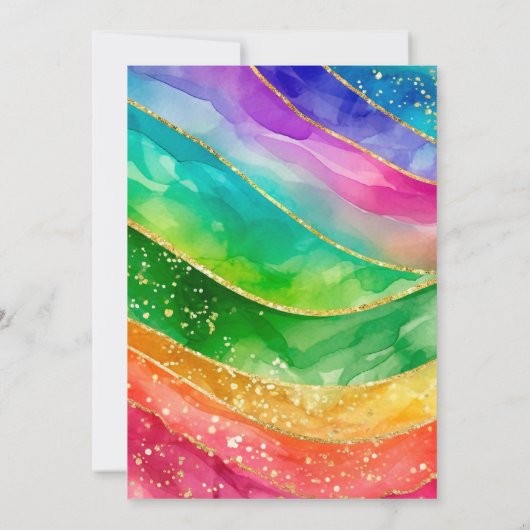 Rainbow Alcohol Ink Gold Glitter Wedding 招待状 (裏面)