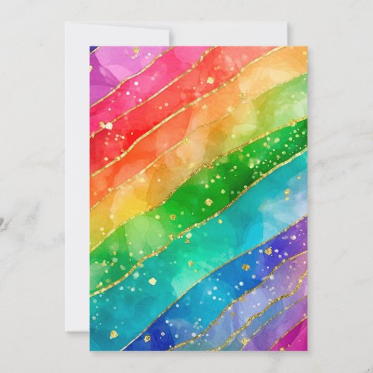 Rainbow Alcohol Ink Gold Glitter Wedding 招待状 (裏面)
