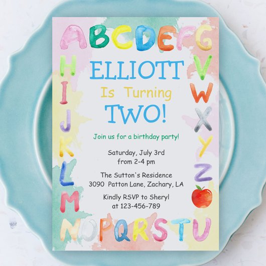 Rainbow Alphabet Birthday Invitation 案内状