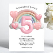 Rainbow and Hearts 3D 5th Birthday Party 招待状