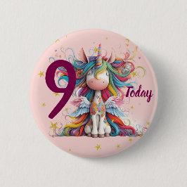 Rainbow and Pink Unicorn Girl's Birthday 缶バッジ