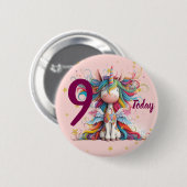Rainbow and Pink Unicorn Girl's Birthday 缶バッジ (正面&裏面)