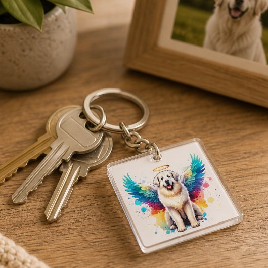 Rainbow Angel Great Pyrenees Dog Watercolor キーホルダー