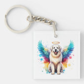 Rainbow Angel Great Pyrenees Dog Watercolor キーホルダー (正面)