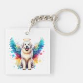 Rainbow Angel Great Pyrenees Dog Watercolor キーホルダー (裏面)