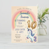 Rainbow Arch Unicorn Confetti Girl 10th Birthday 招待状 (スタンド正面)