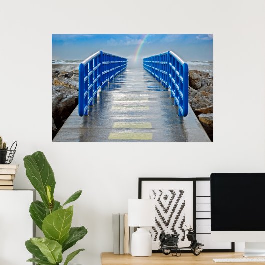 Rainbow at end of pier ポスター (ホームオフィス)