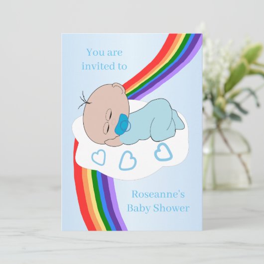 Rainbow Baby Boy Baby Shower 招待状 (スタンド正面)