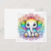 Rainbow baby elephant blank card 招待状 (正面/裏面)