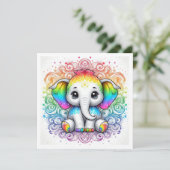 Rainbow baby elephant blank card 招待状 (スタンド正面)