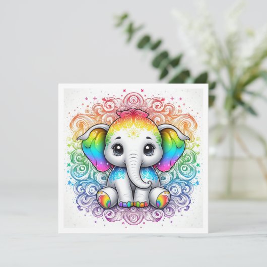 Rainbow baby elephant blank card 招待状 (スタンド正面)
