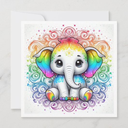 Rainbow baby elephant blank card 招待状 (正面)