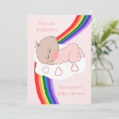 Rainbow Baby Girl Baby Shower 招待状 (スタンド正面)