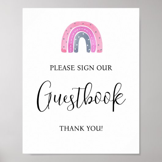 Rainbow Baby Girl Guestbook Baby Shower Sign ポスター (正面)
