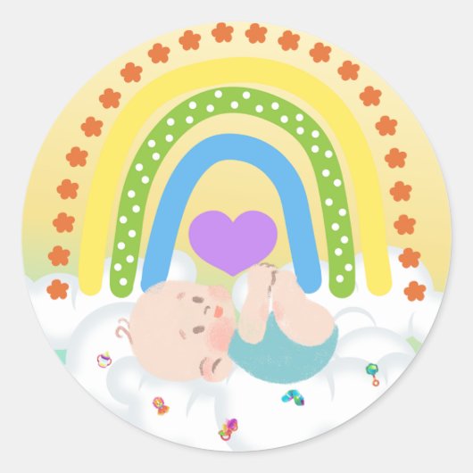 Rainbow Baby Newborn Cloud Yellow Heart Sticker ラウンドシール (正面)