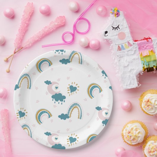 Rainbow Baby Pastel Pattern – Whimsical Nursery ペーパープレート (パーティー)