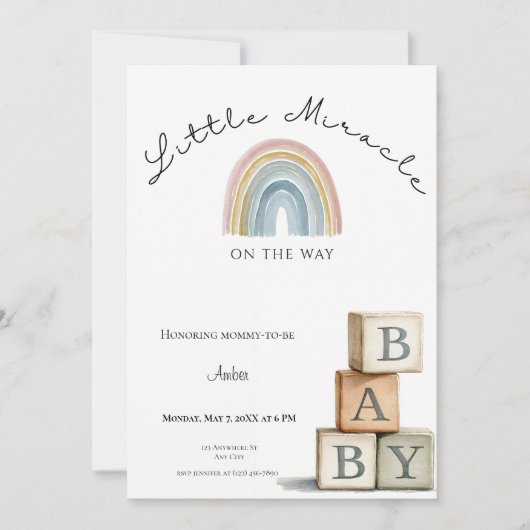 Rainbow Baby Shower Invite Boho Neutral シーズンカード (正面)