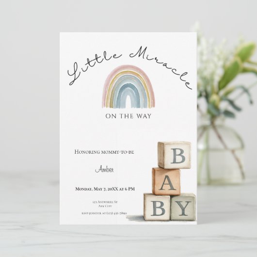 Rainbow Baby Shower Invite Boho Neutral シーズンカード (スタンド正面)