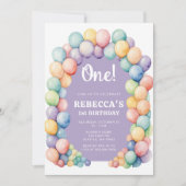 Rainbow Balloon Arch Any Age Birthday 招待状 (正面)