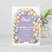 Rainbow Balloon Arch Any Age Birthday 招待状 (スタンド正面)