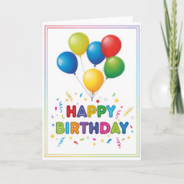 Rainbow Balloon Celebration – Happy Birthday Card カード
