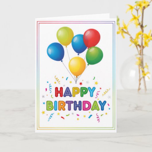 Rainbow Balloon Celebration – Happy Birthday Card カード (黄色い花)
