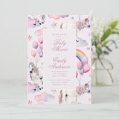 Rainbow Balloons Unicorn Baby Shower Party Girl 招待状 (スタンド正面)