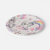 Rainbow Balloons Unicorn Pink Birthday Party Girl ペーパープレート (アングル)