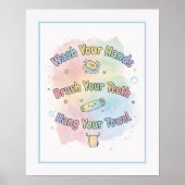 Rainbow Bathroom Rules Kids Bathroom Wall Art ポスター (正面)