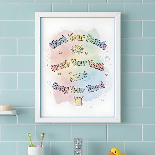 Rainbow Bathroom Rules Kids Bathroom Wall Art ポスター