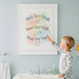 Rainbow Bathroom Rules Kids Bathroom Wall Art ポスター