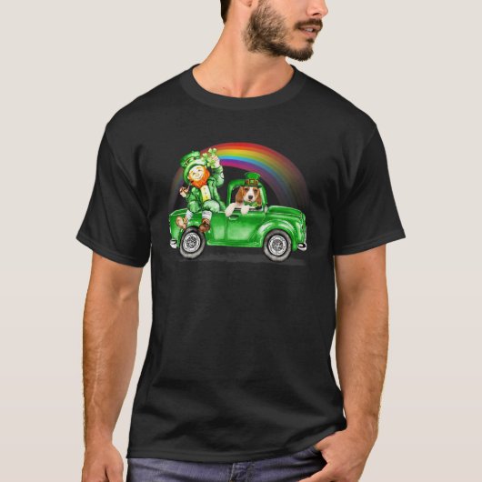 Rainbow Beagle Lover Leprechauns Green Truck Patri Tシャツ (正面)