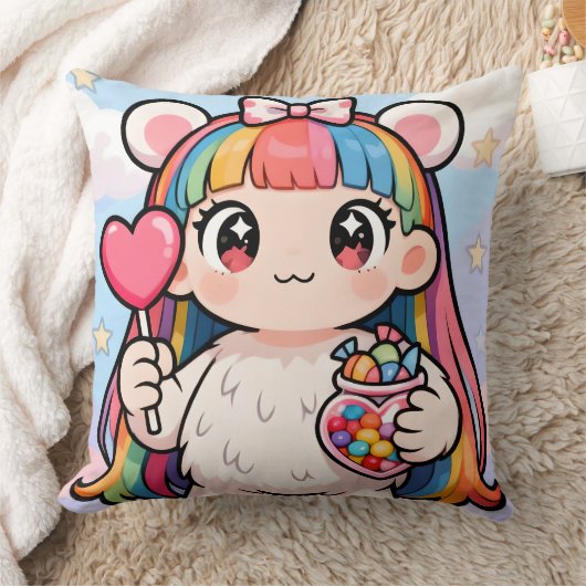 Rainbow Bear Girl Candy Pop Pillow クッション (ブランケット)