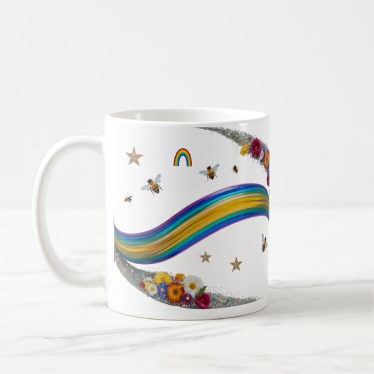Rainbow Bee Floral Glitter Sparkle Classic Mug コーヒーマグカップ (左)