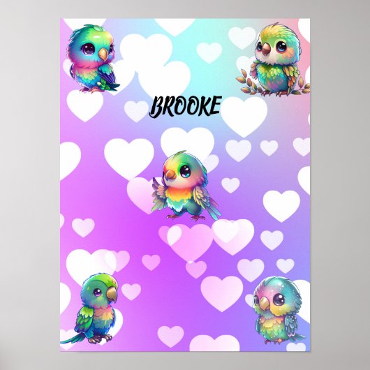Rainbow Bird's & Hearts Personalized Poster ポスター (正面)
