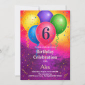 Rainbow Birthday Balloon Confetti Party 招待状 (正面)
