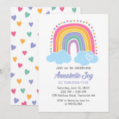 Rainbow Birthday Invitation with hearts 招待状 (正面/裏面)
