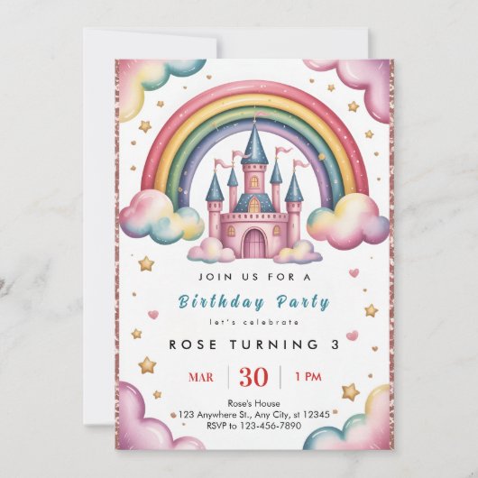 Rainbow Birthday Party Invitation – Colorful Kids  招待状 (正面)