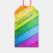 Rainbow Birthday Stripes Confetti Party ギフトタグ (正面)