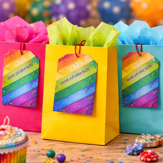 Rainbow Birthday Stripes Confetti Party ギフトタグ