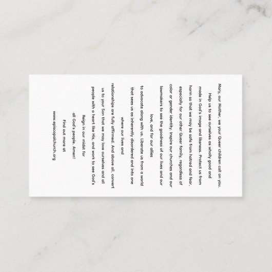 Rainbow Black Madonna Holy Card 名刺 (裏面)