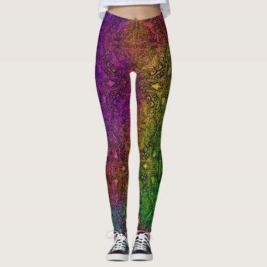 Rainbow & Black Medallion Leggings レギンス (正面)