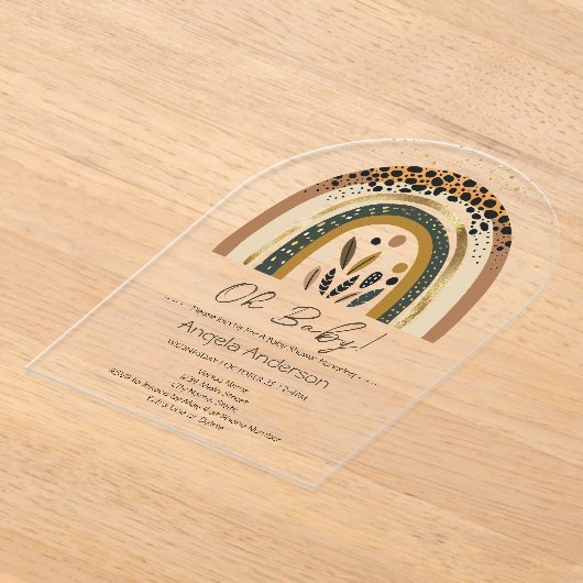 Rainbow Boho Baby Shower アクリル招待状 (レイダウン)