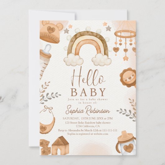 Rainbow Boho Baby Shower Gender Neutral 招待状 (正面)