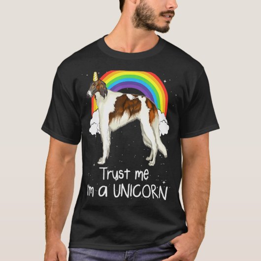 Rainbow Borzoiは私をユニコーン犬として信頼 Tシャツ (正面)