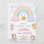 Rainbow bowling cat party invitation 招待状 (正面)
