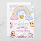 Rainbow bowling cat party invitation 招待状 (正面/裏面)