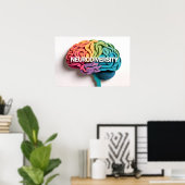 Rainbow Brain Neurodiversity Text Autism Awareness ポスター (ホームオフィス)