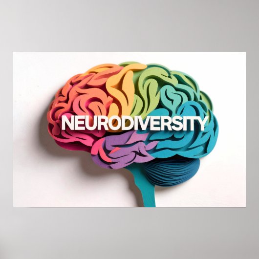 Rainbow Brain Neurodiversity Text Autism Awareness ポスター (正面)